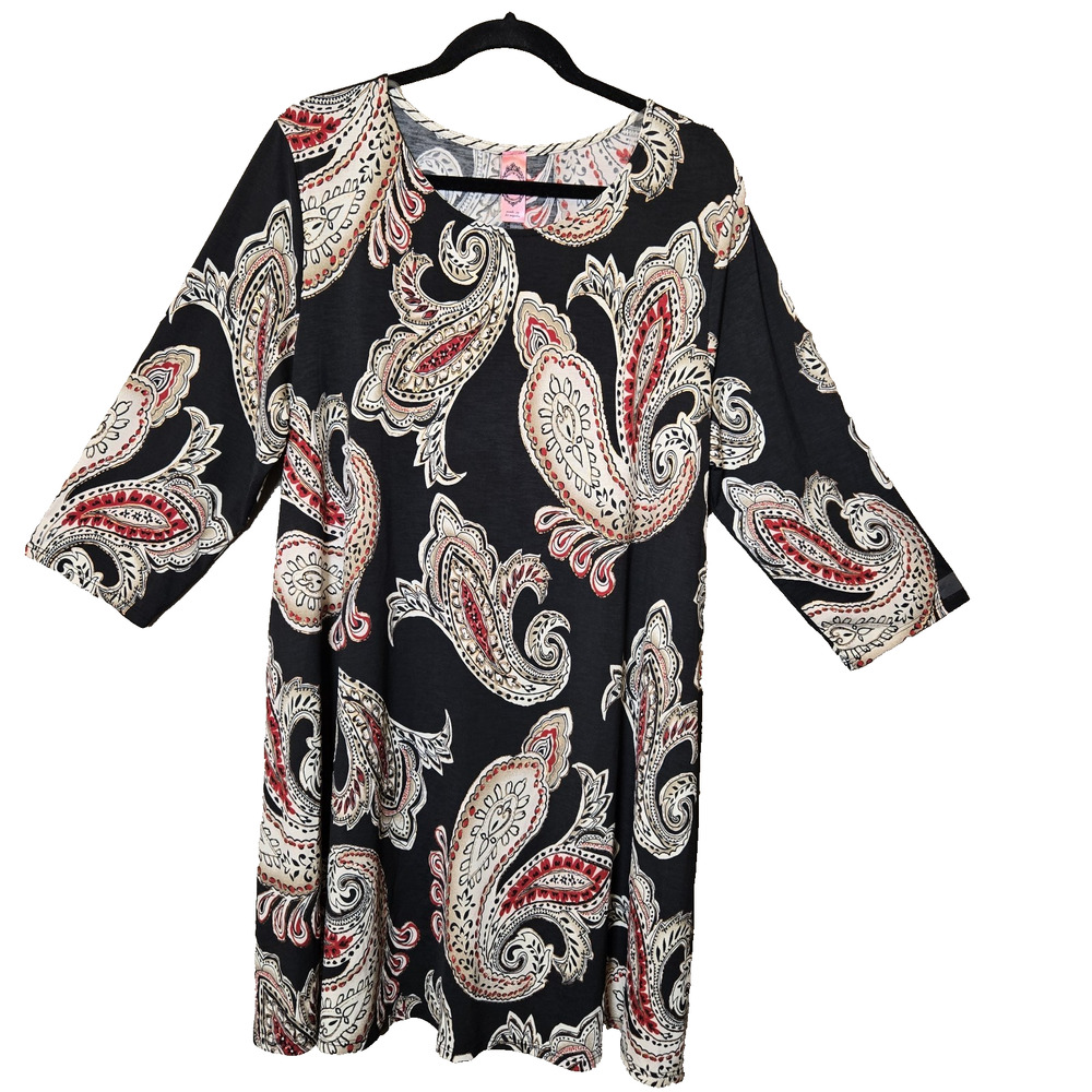 HONEYME CURVY Black with Paisley Design Dress Women's Size Made in USA